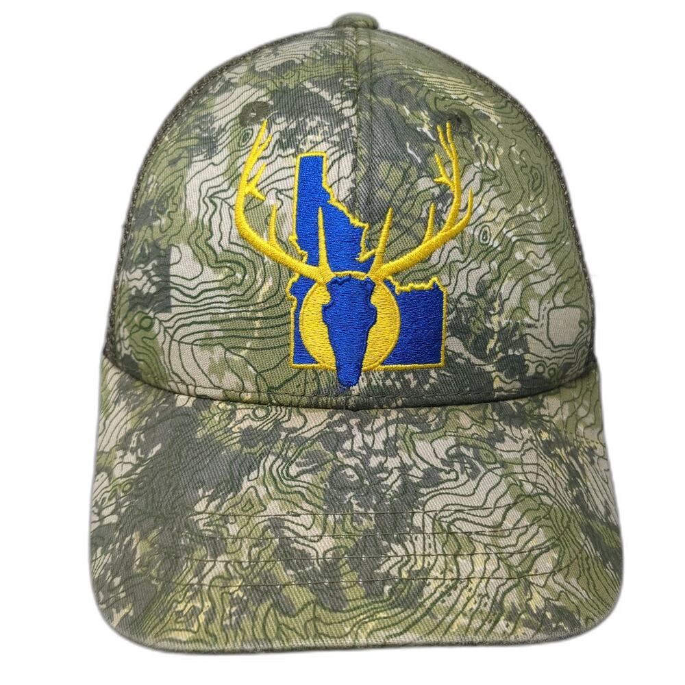 RepYourWater Trucker Hat Green One Size Camo Idaho Topo Yellow Snapback Mesh hat